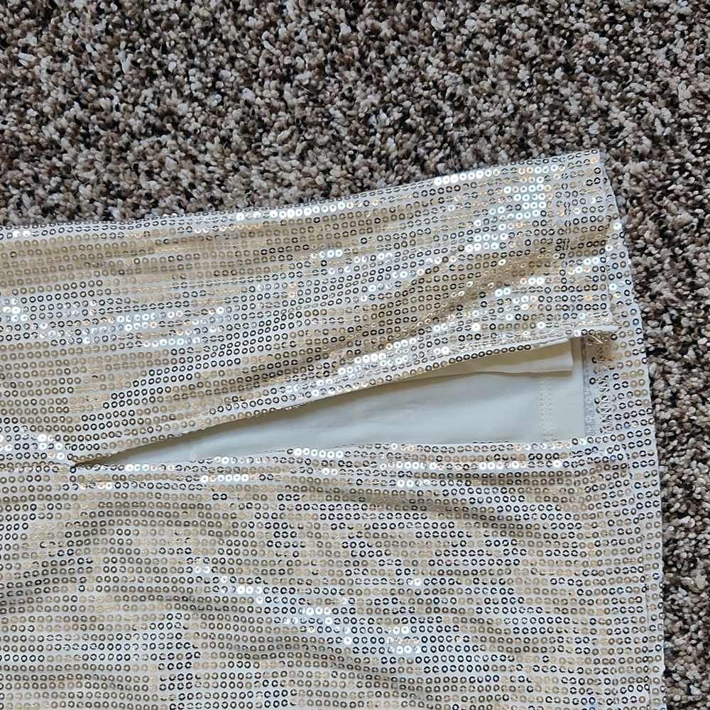 NWT White & Gold Sequin Midi Dress With Slit Small 4-6 Festive Holiday - Picture 4 of 6
